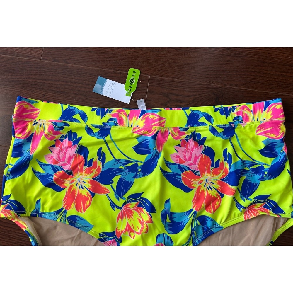 Cacique Lane Bryant High Waist Bikini Bottom Neon Tropical Floral Plus Size 32 - Picture 3 of 8